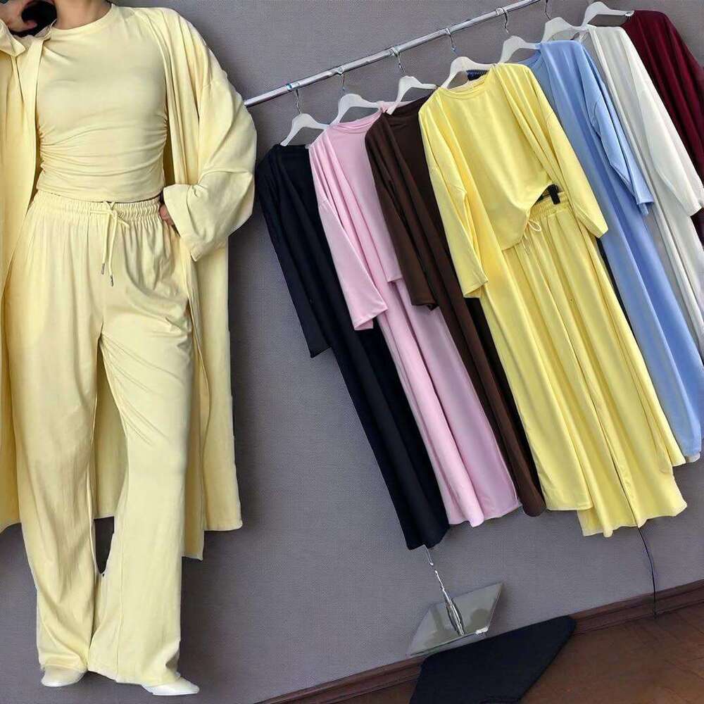 Spring New Women's Round Neck Long Sleeve Wide Leg Pants Elegant Commuter Set B5