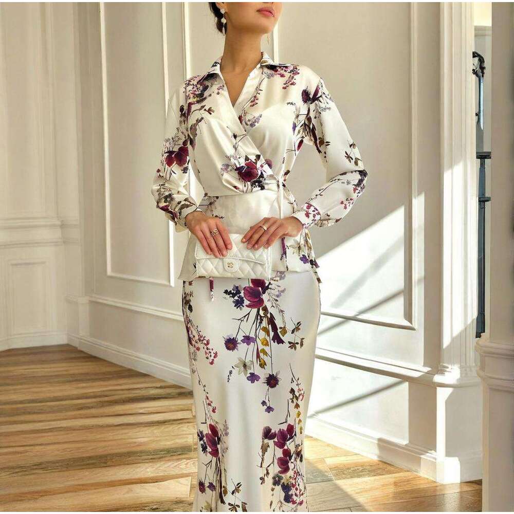 Women's Clothing Spring New Solid Color Long Sleeve Tie Half Skirt Fashion Set B5
