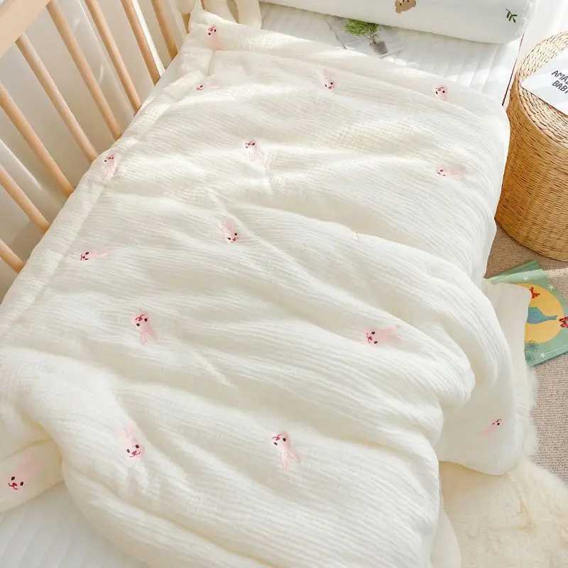 Muslin Baby Blanket Newborn Swaddle Wrap Korean Bear Bunny Warm Baby Quilt for Crib Pure Cotton Kids Bedding Accessories 1X1.2M L250715ZN19