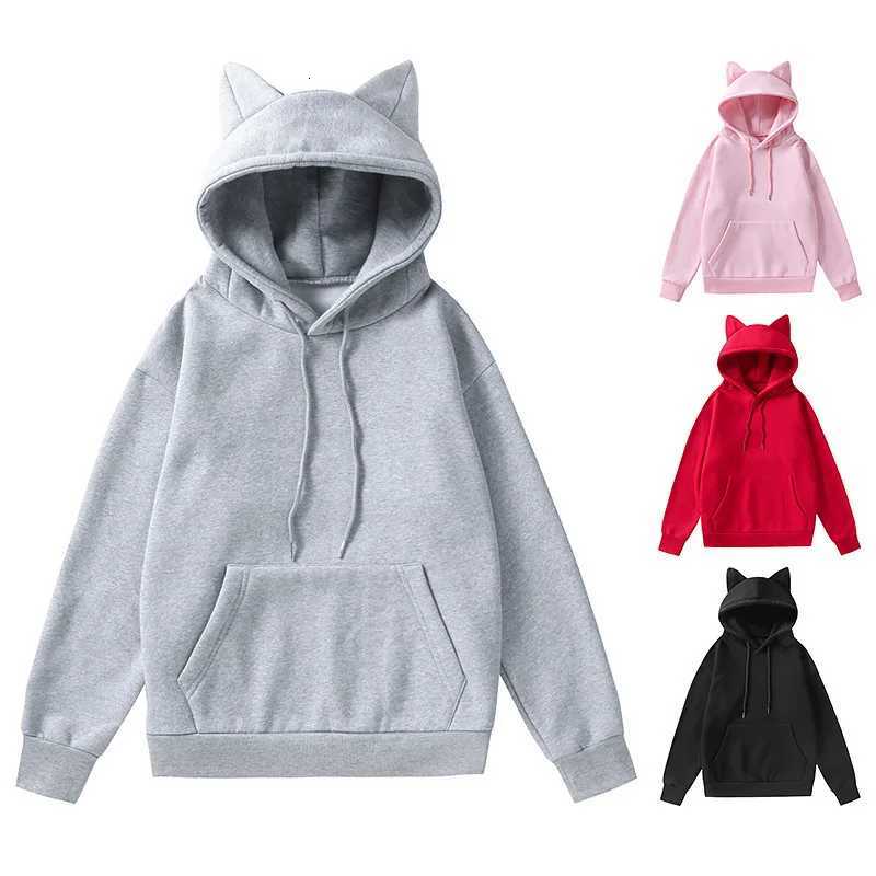 Spring and Autumn New Style Womens Cats Ears (Steamed Cat-Ear Shaped Bread) Design Hooded Fleece Sweater Fashion X2507151