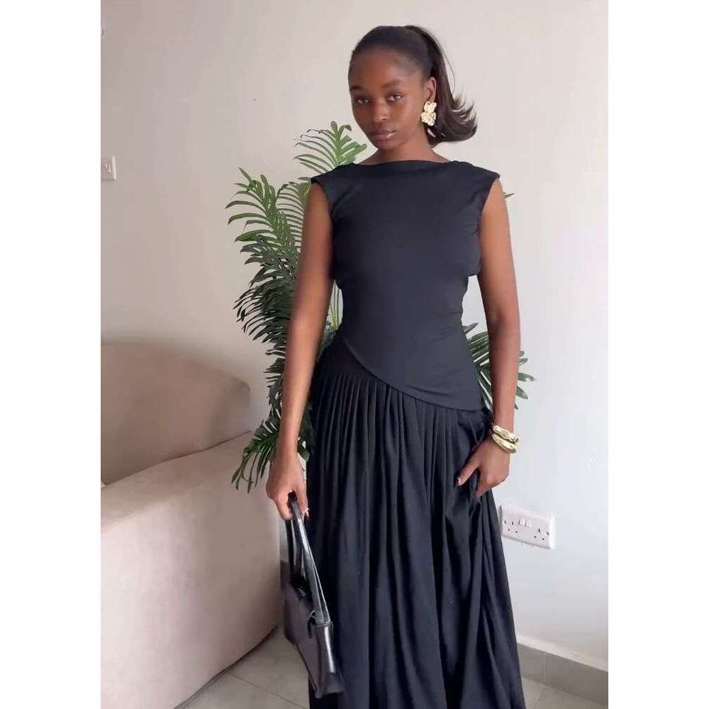 Elegant Asymmetrical Pleated Dress For Women Summer New Style Slim Fit Sleeveless B5