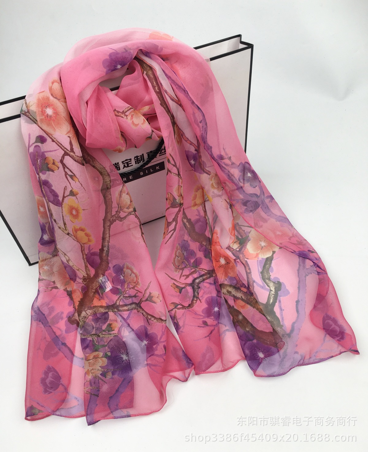 K1358 Fashion plum blossom georgette sunscreen silk scarf versatile new winter warm scarf dance temperament soft and breathable