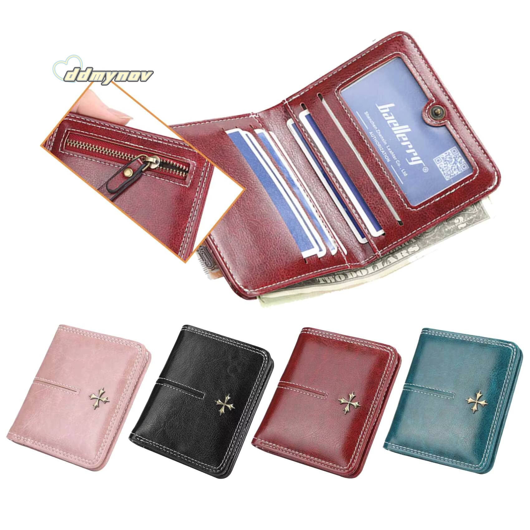 Womens Short Wallet Multi-Card Oil Wax Skin Coin Purse Fashion All-In-One Zipper Card Bag ddmynov