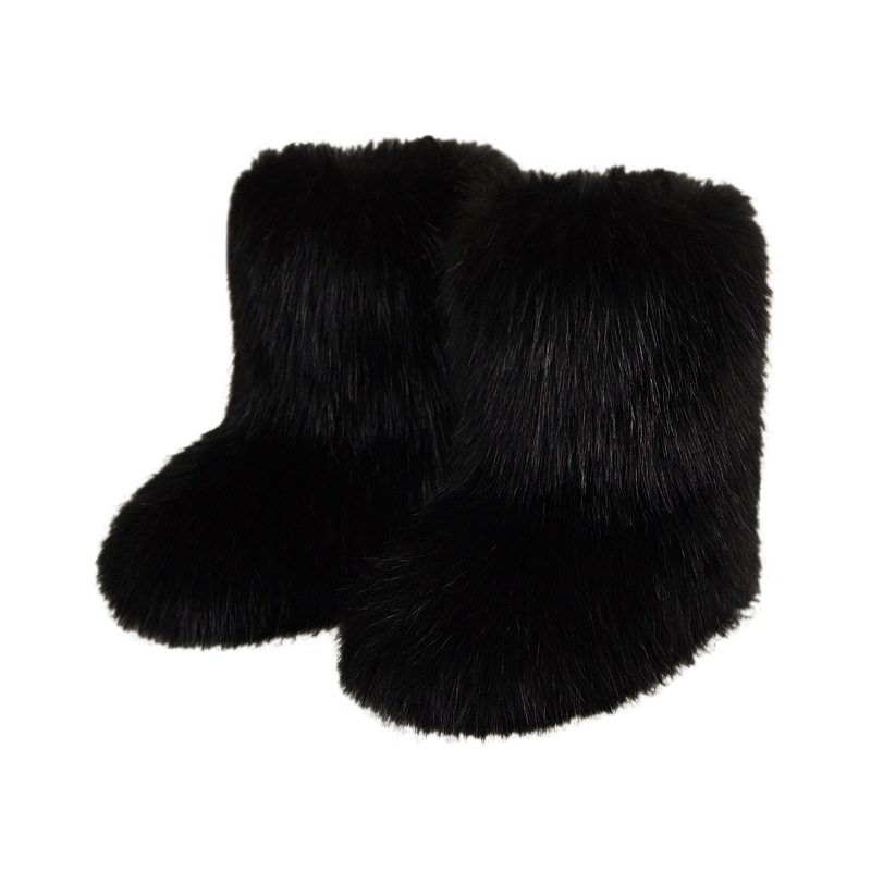 Free shipping designer fashion plus size European and American fur snow boots winter warm women shoes black