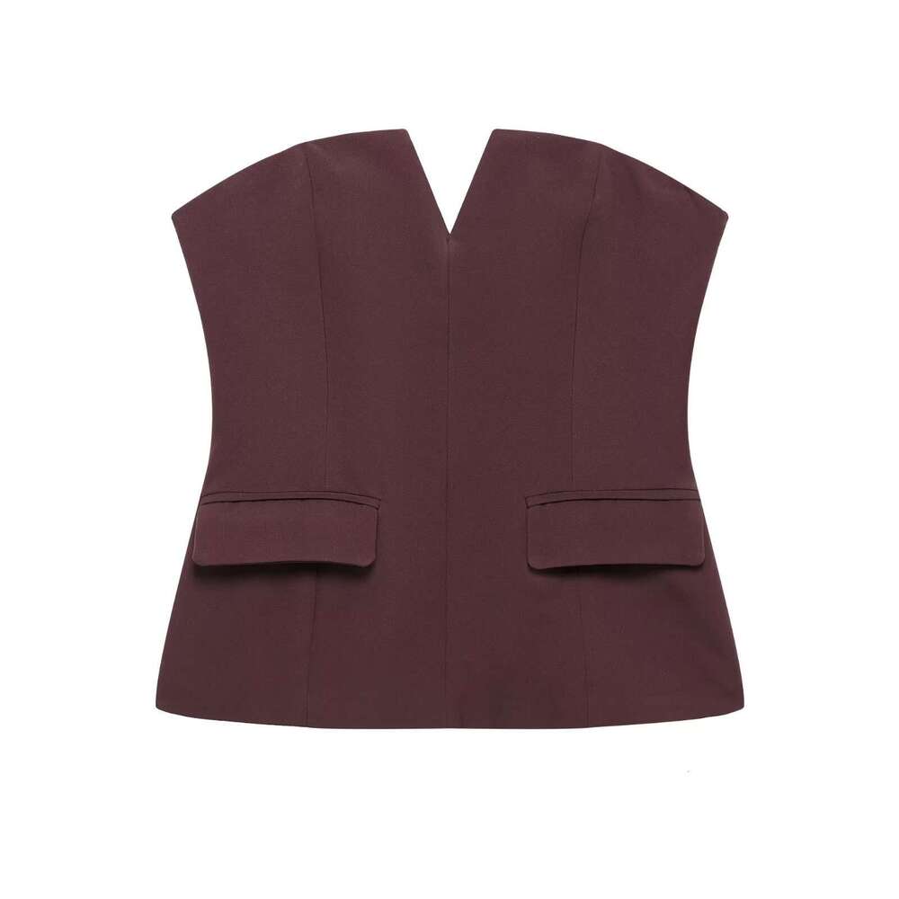 TRAFZA New SHEIN Pullover V-Neck Sleeveless Women's Spring Sexy Short Vest Tube Top B5