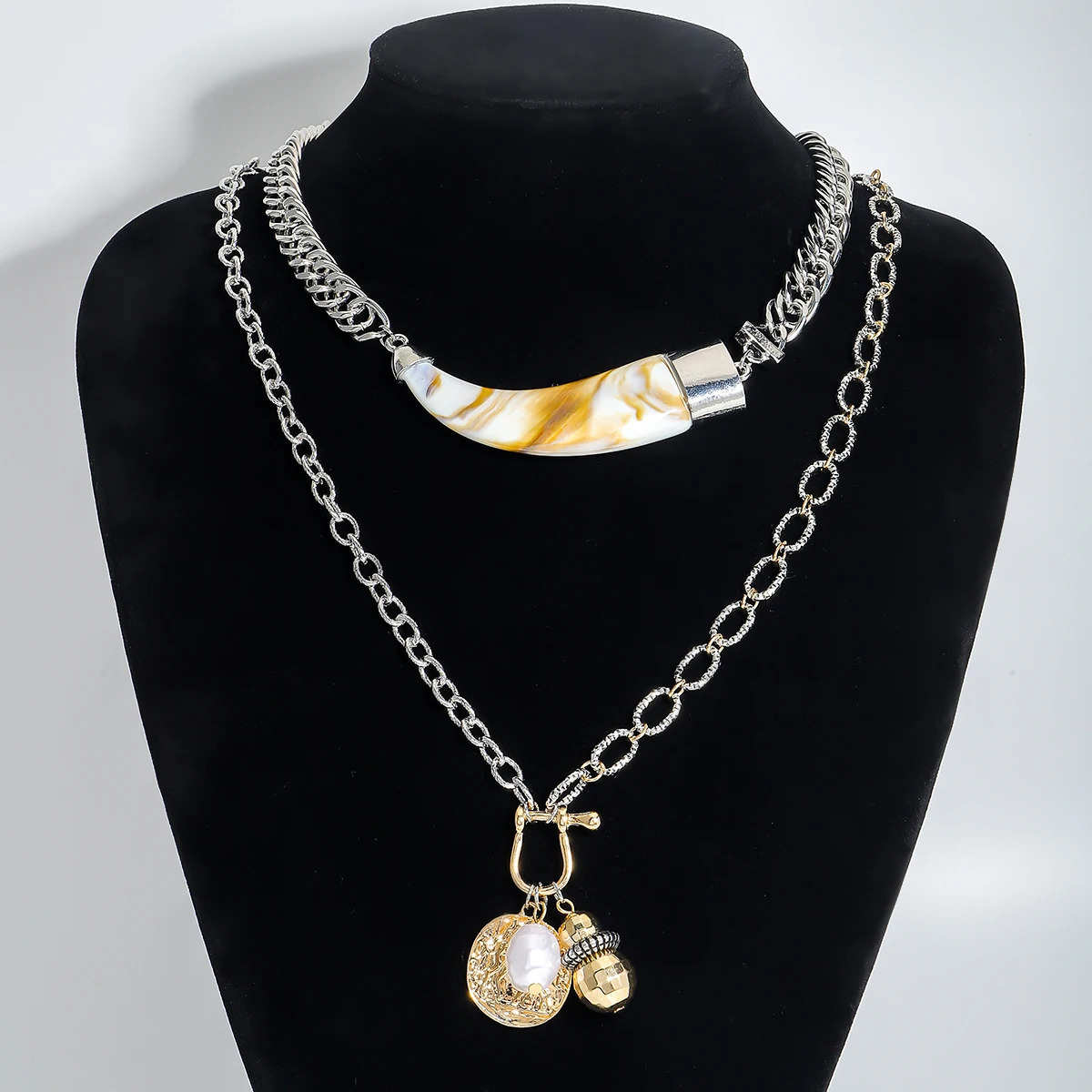 ZAA Trendy Pack Of 2 Chain Necklace With Horn Pendant Heavy Western Cowboy Personality Charm Jewelry Accessories Gift 250711