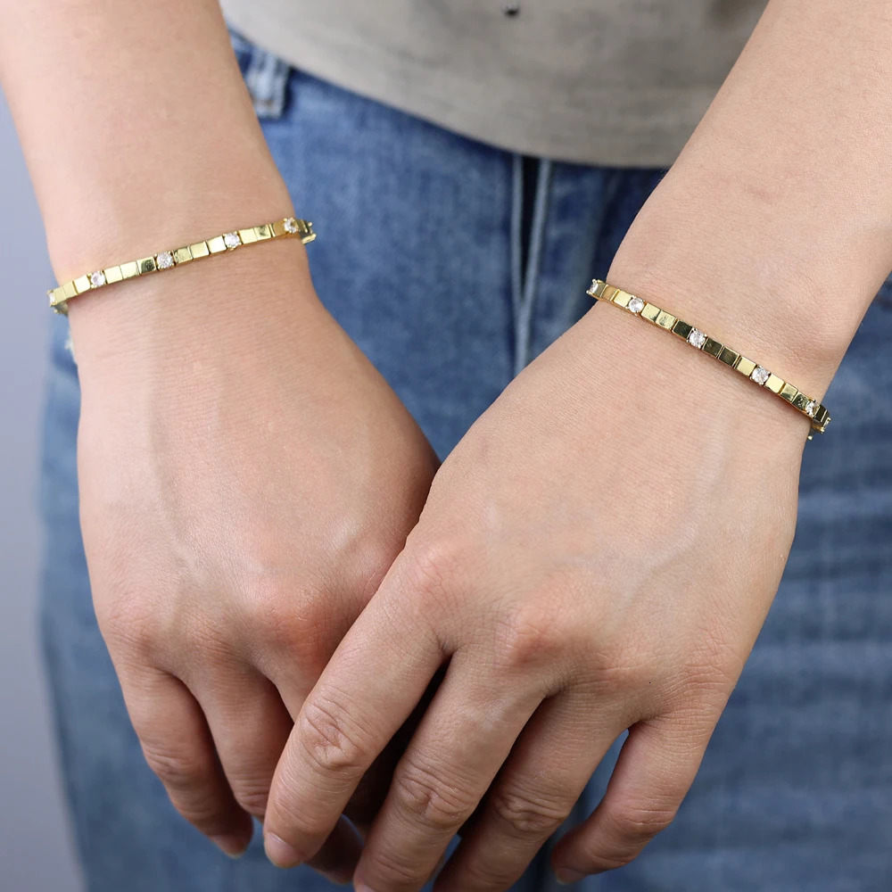 3MM Width Square Plain Beaded 5A Cubic Zirconia CZ Mix Sparking Tennis Chain Delicate Fashion Women Bracelet 250711