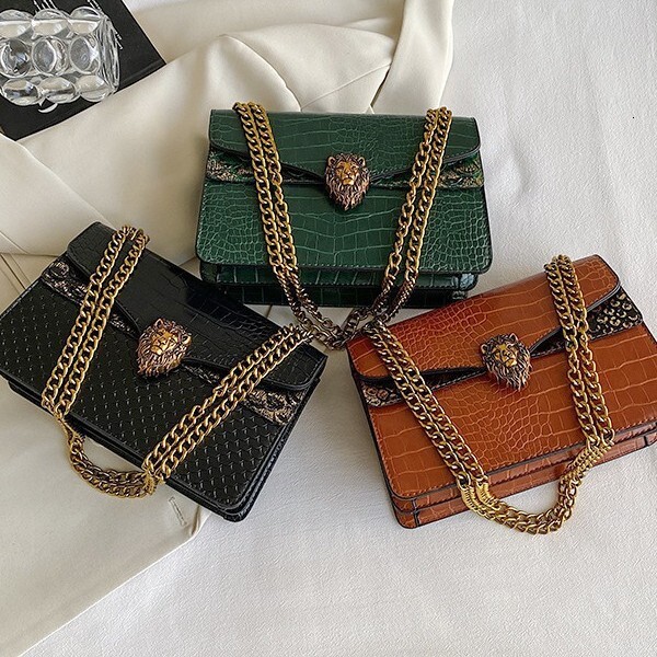 Luxury Brand Designer Bag Single Shoulder Bag Foreign Trade Chain Crocodile Pattern Retro Underarm Bag Casual Versatile Small Square Bag Fashion Commu