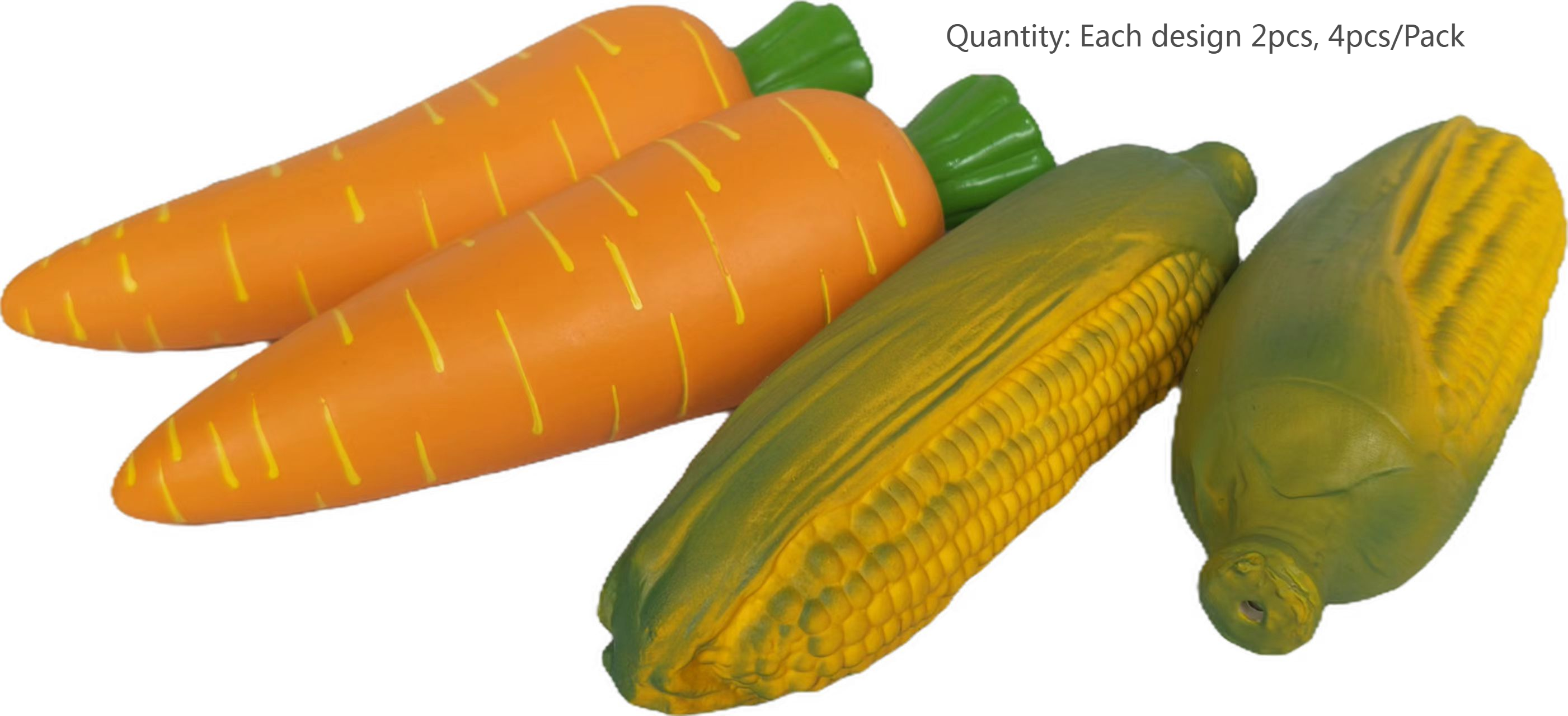 Latex Chewing Squeaky Dog Toy Durable Natural Rubber Dog Playtime with Carrot & Corn-shaped vegetable Dog Toys 4pcs/Pack