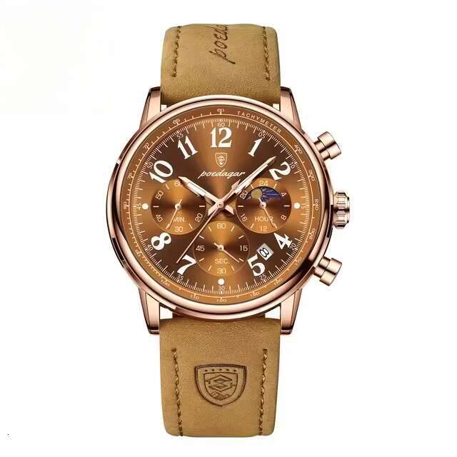 DHgargets Men's Multifunction Watch - 30M Waterproof Chronograph with Moon Phase & Date, Rose Gold Accent Canvas Strap (Model 808)