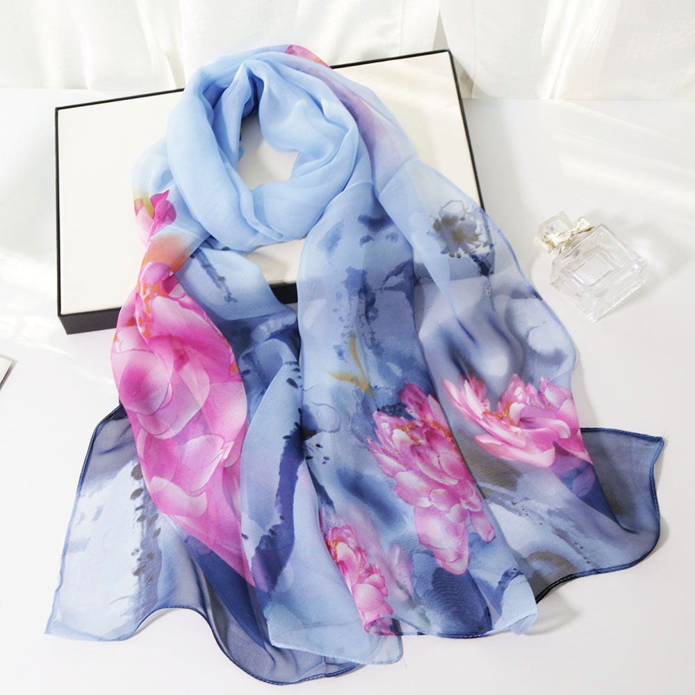 K1362 New Korean fashion thin long printed silk scarf sunscreen scarf imitation silk decorative sunscreen scarf female spring and summer