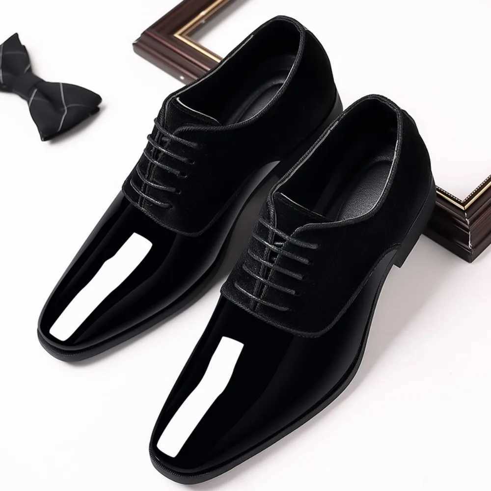 Mens Oxford Shoes Lace Up Formal High Gloss Low Top Square Toe Suit Tuxedo Dress Shoes for Business Casual Shoe for Mens Y250715