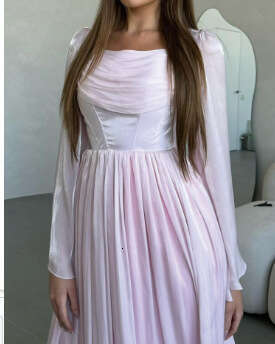 Spring Women's French Style Square Neck Ruched Slim Fit Elegant High Waist Skirt B5