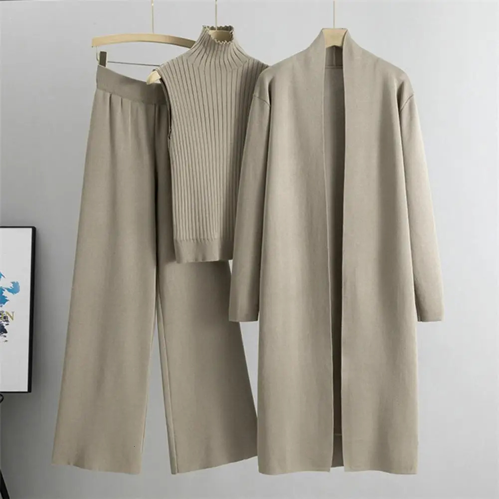 Spring Autumn 3 Piece Women Cardigan Tracksuits Knitted Pant Set Ladies Sweater Suit Vintage Fashion Ladies 3 Piece Set clothing 250714