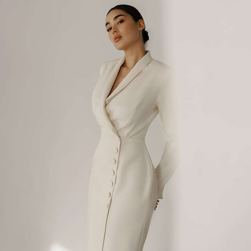 Spring New Women's Solid Color Long Sleeve Button Jacket Blazer Dress Women B5