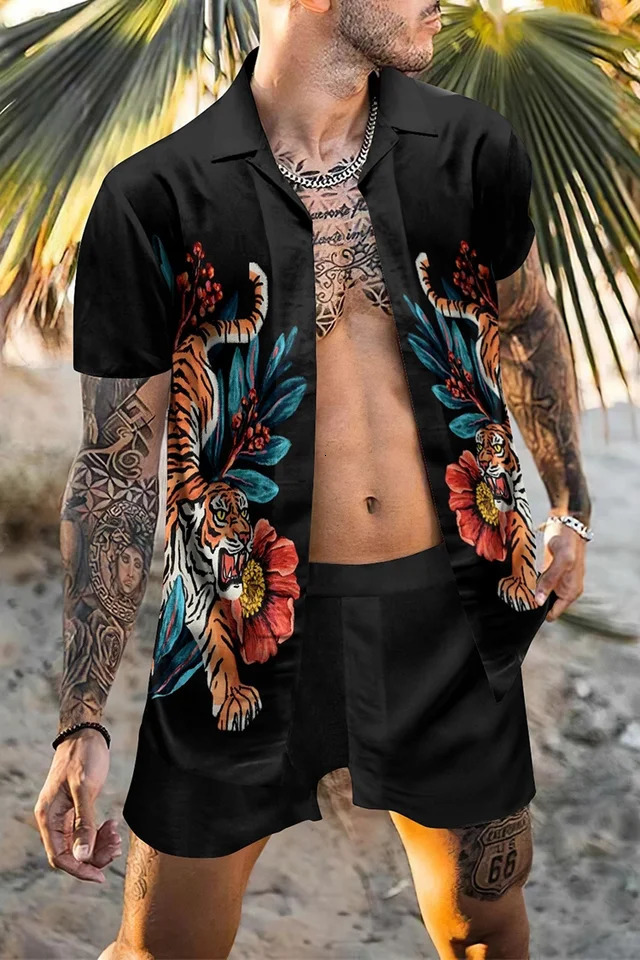 Fashion Hawaiian Suit Print Men Shirt 2Pcs Set 3D Holiday Short Sleeve Casual Beach Two Piece Man Sets y250714
