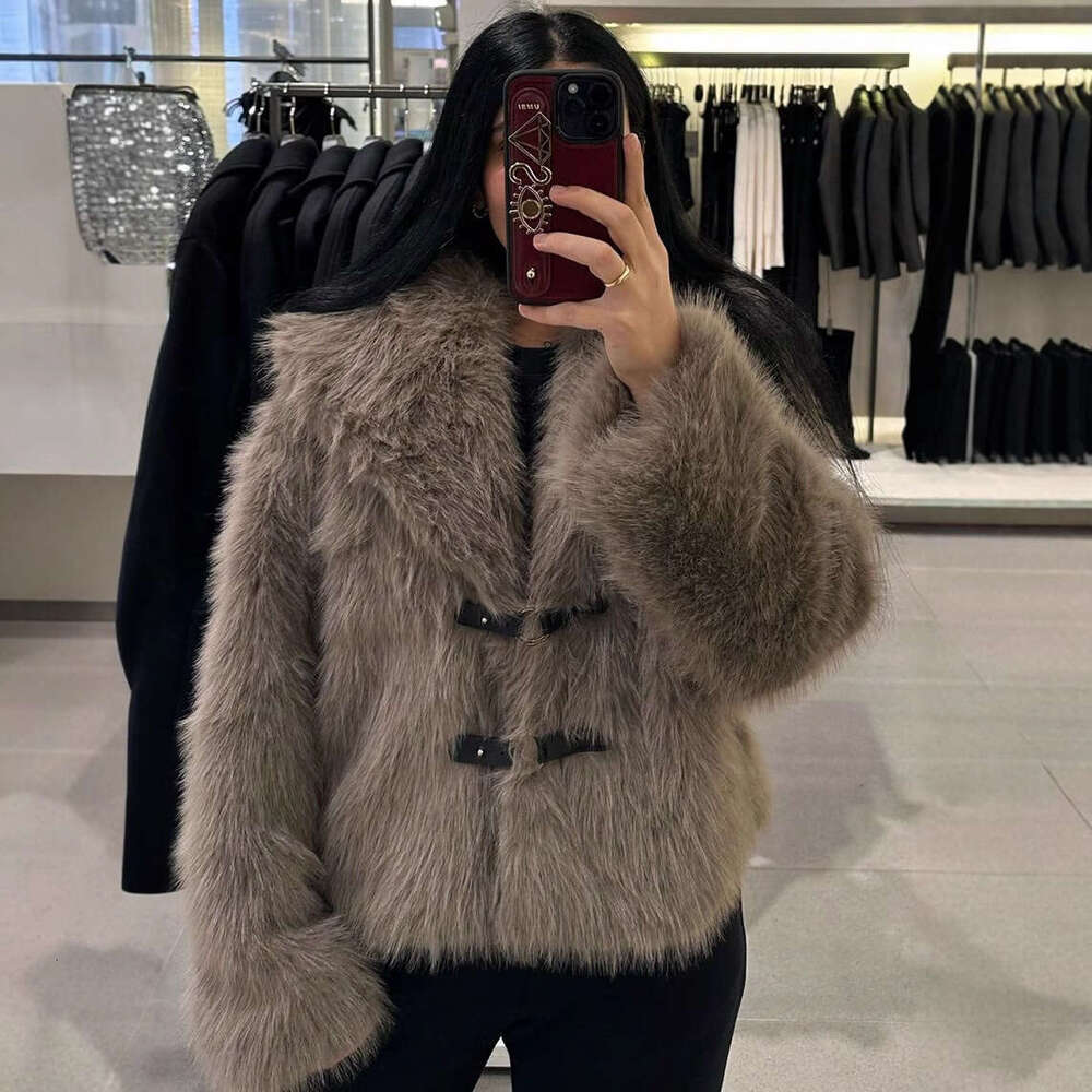 TRAFZA Women's Thick Lamb Wool Winter New Fur Coat B5