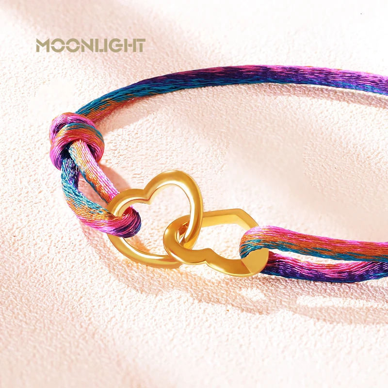 MOONLIGHT Classic Gradient Silk Rope Bracelet Adjustable Double Four Leaf Clover Charm Bracelet For Women Fashion Jewelry Gifts 250712