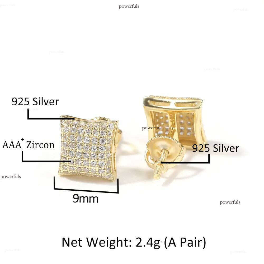 Sterling Sier Mens Stud Earrings White Gold Plated Hip Hop CZ Cubic Zirconia Square Heart Love Round Earring Studs Iced Out Dia Rapper Ear Jewelry for