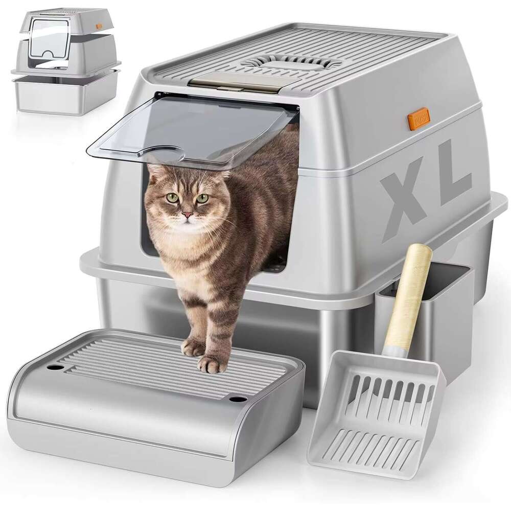 2025 Hot Sale Large Capacity Pet Toilet Splash-proof Fully Enclosed Stainless Steel Cat Litter Box