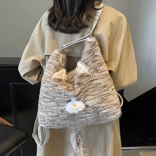 Brand Designer Faux Fur Womens Backpack Casual Bucket School Bag Travel Bag 2024 Winter New Trendy Y250719