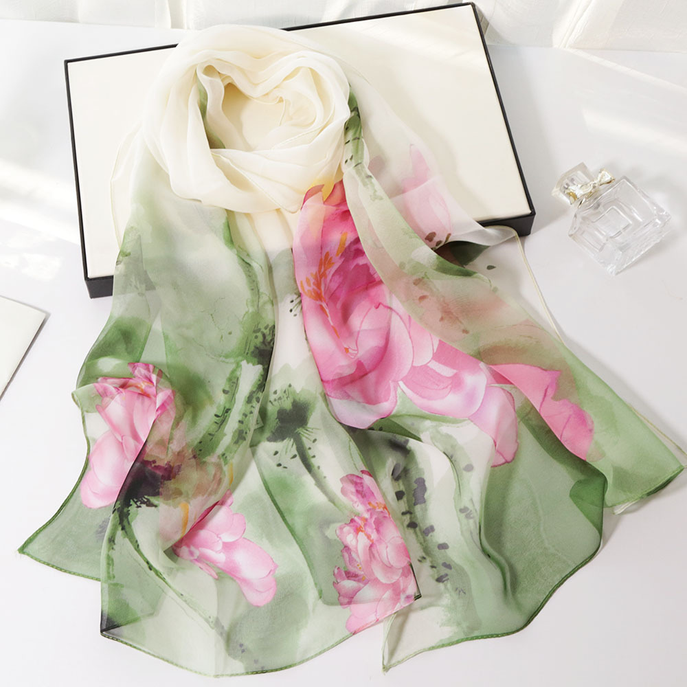 K1362 New Korean fashion thin long printed silk scarf sunscreen scarf imitation silk decorative sunscreen scarf female spring and summer