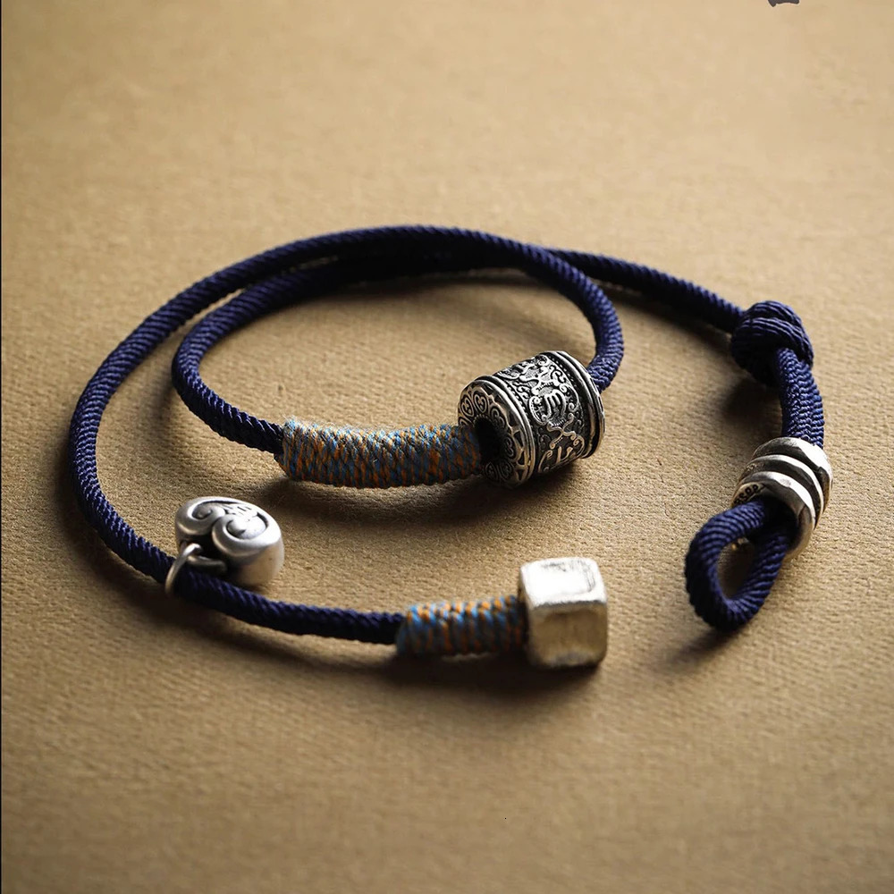 Retro Six-Word Mantra Bracelet Handmade Woven Black Hand Rope Men Women Tibetan Bracelets Peace Lucky Jewelry Gifts Drop 250712