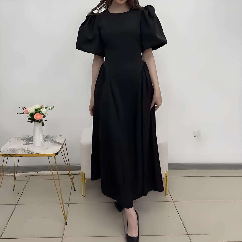 Women's Fashion Autumn New Puff Sleeve Tie Fashionable Elegant Dress B5