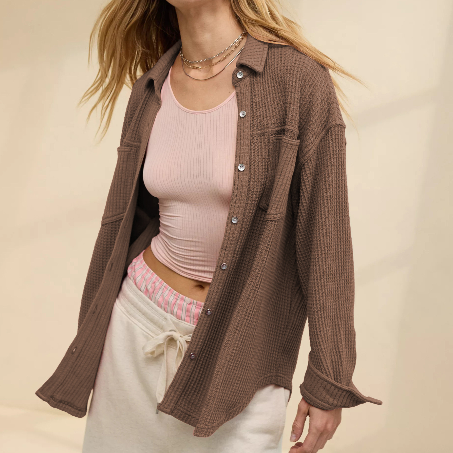 new Free shipping designer coat for women Button long sleeved warm jacket fashionable casual pocket high end cardigan