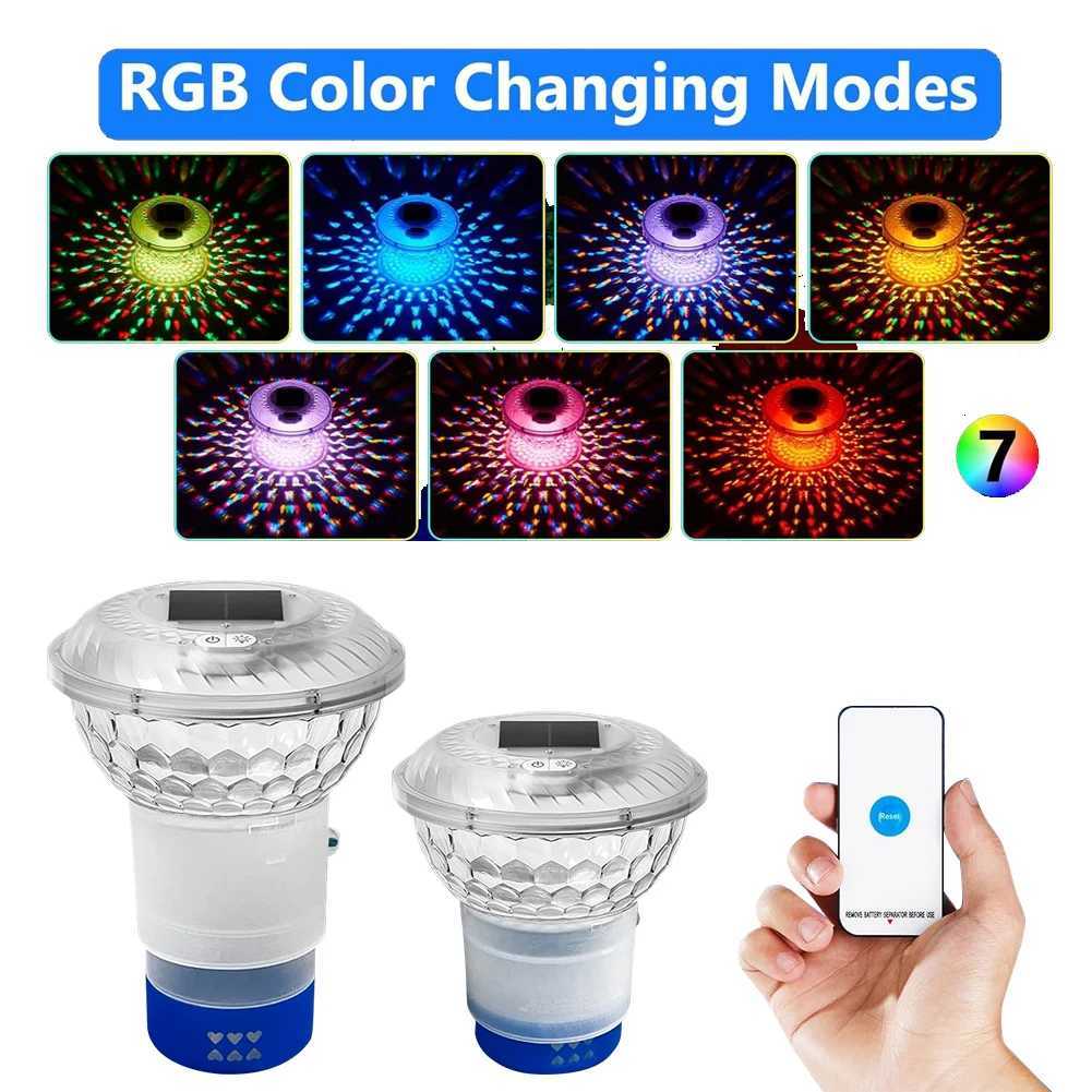 Solar Powered Adjustable Pool Chlorine Dispenser with Colorful Lights Adjustable Release Chlorinator for Pool Spa Hot Tub X250715