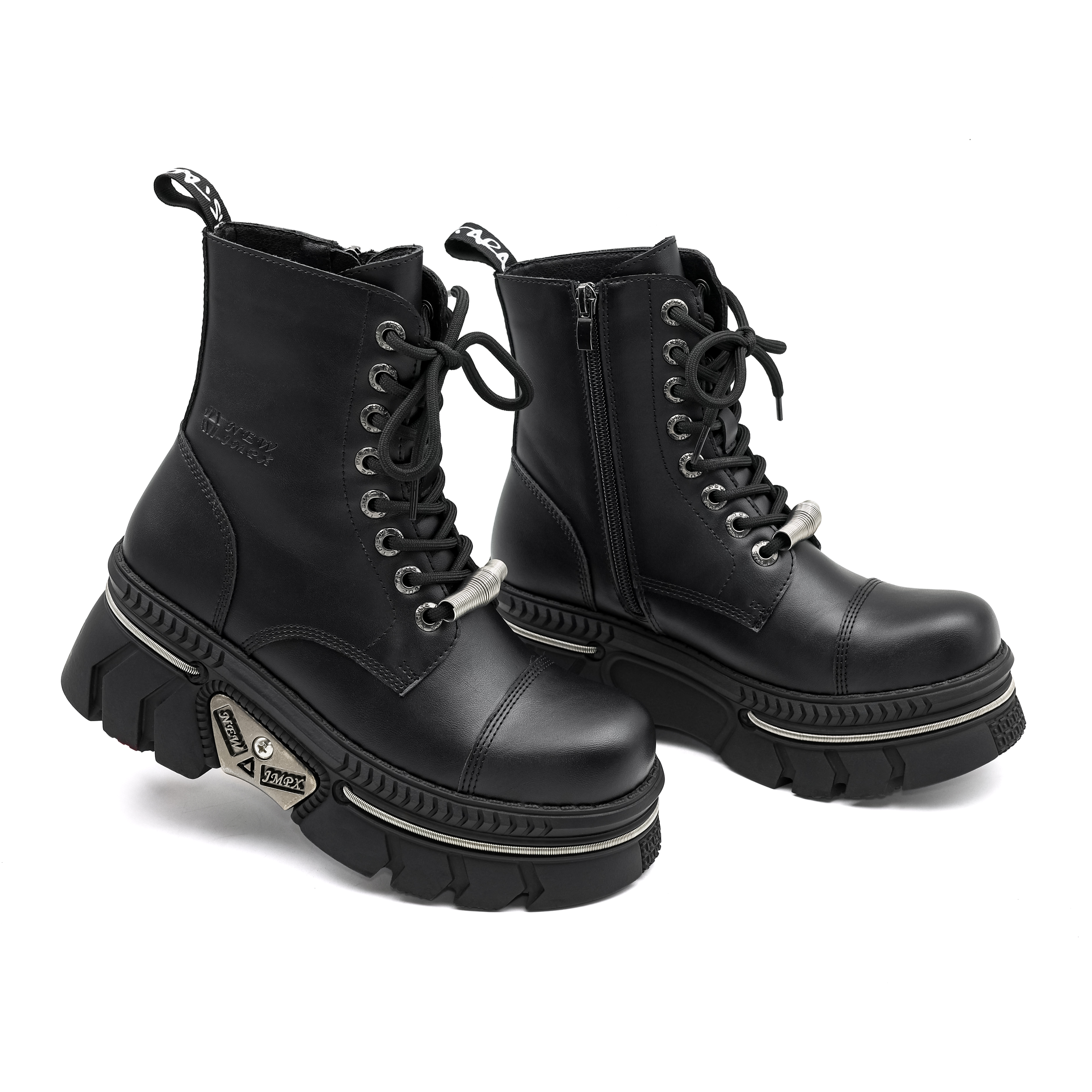 Gothic Punk Style Dark High Heels with Metal Accents - Height-Increasing Boots for Ladies