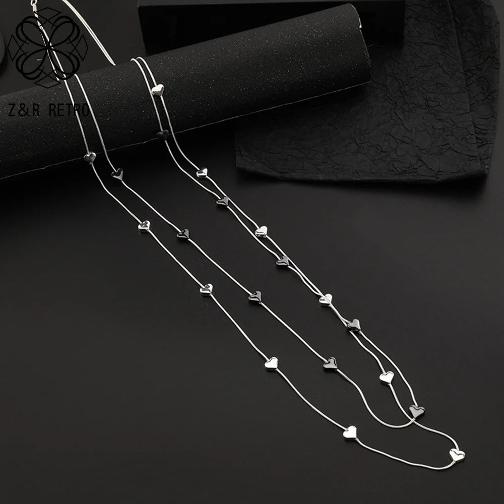 Vintage Long Collares Chains Necklace with Cute Sweet Heart in Gothic Pendants Jewelry for Women Suspension Valentines Day 250711