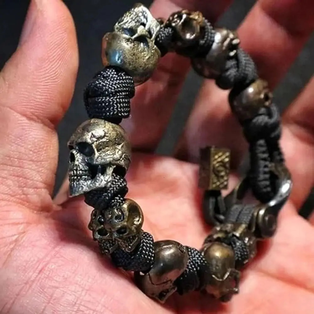 Skull Premium Paracord Bracelet Stylish Skull Premium Paracord Bracelet Mens Handmade Punk Hiphop Woven Bracelet Creative 250712