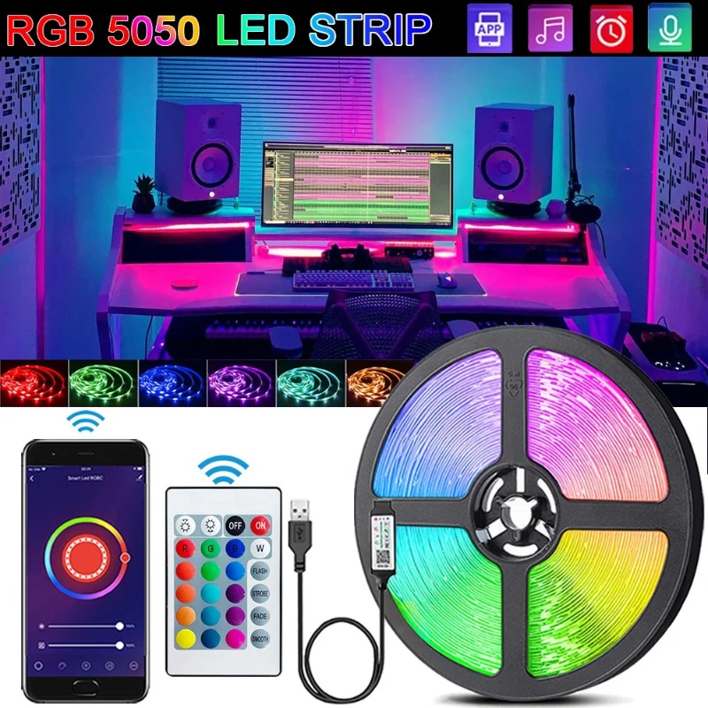 5V USB LED Lights Strips RGB SMD5050 Christmas Festoon 24Key Remote Control Backlight Flexible Lamp Tape Gaming Room Decoration