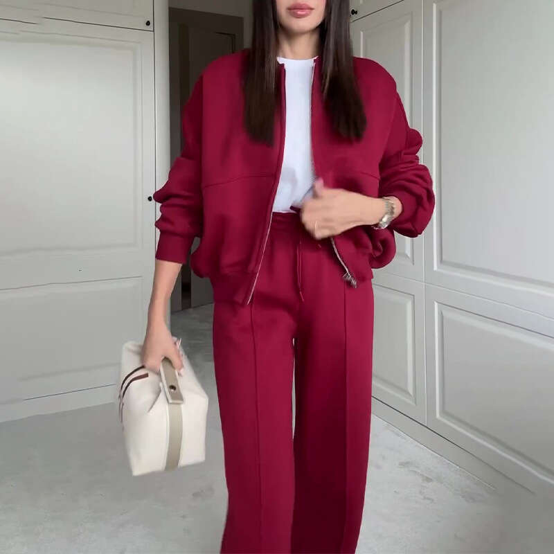 Spring Round Neck Fashion Simple Elegant Sweatshirt Jacket Casual Straight Pants B5