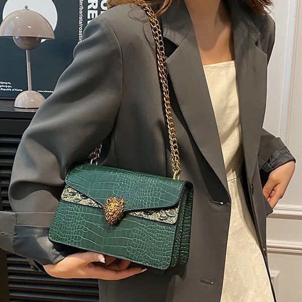Luxury Brand Designer Bag Single Shoulder Bag Foreign Trade Chain Crocodile Pattern Retro Underarm Bag Casual Versatile Small Square Bag Fashion Commu