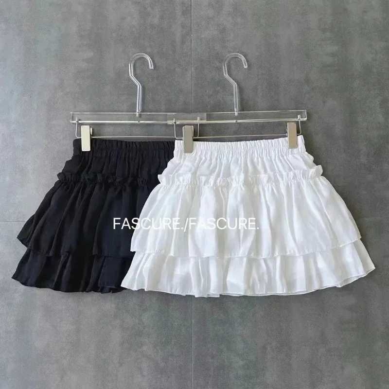 Summer Kawaii White Ball Gown Skirts Women Fashion Slim Fit Mini Skirts Girls Y2k All Match Elastic High Waist Black Skirts Goth R250728