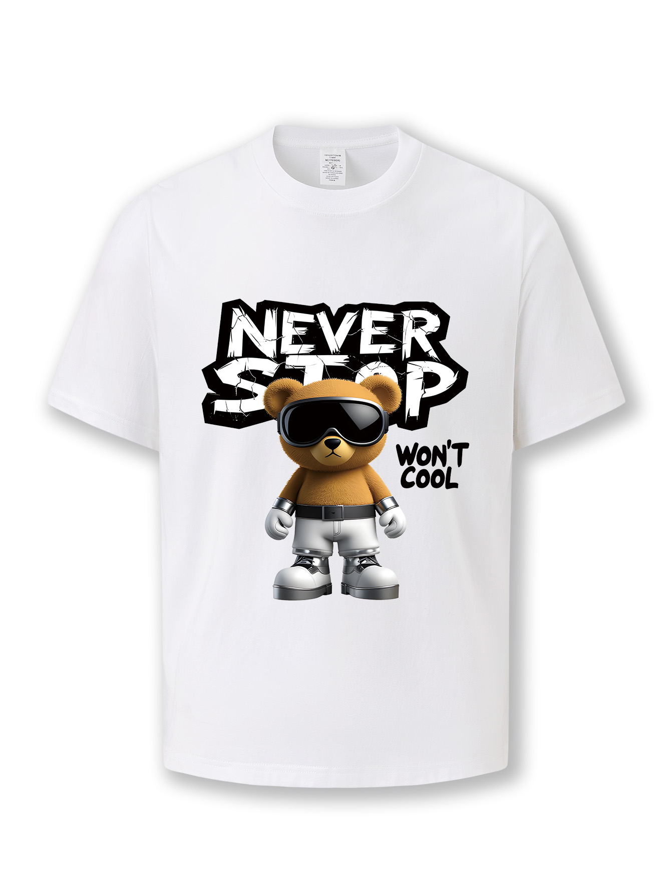 T-Shirts Summer casual short-sleeved cotton T-shirts for men and women, with round-neck tops featuring letter and cute bear pattern designs