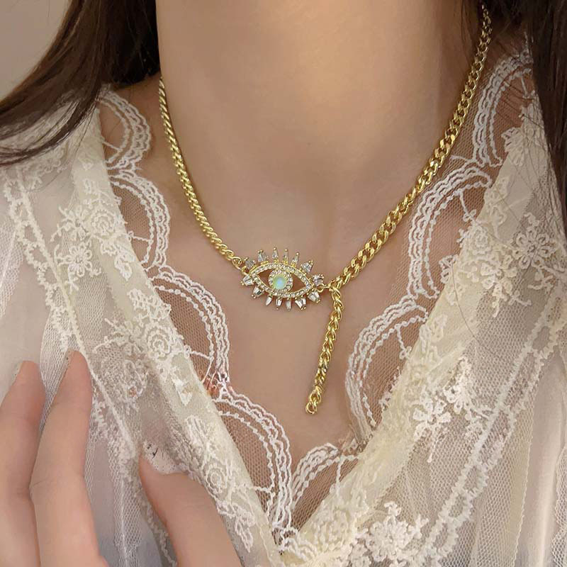 Luxury Jewelry Designer Jewelry European And American Cross-border Diamond-studded Devil's Eye Necklace Fashionable Personality Street Hip-hop St