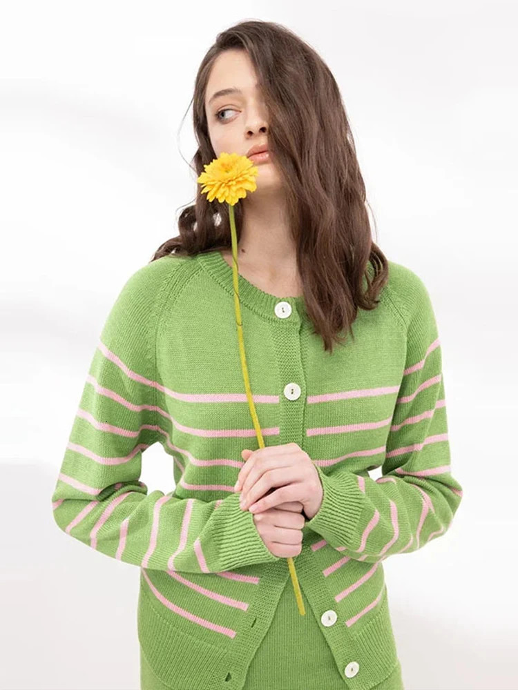 Knitted Cardigan Shirts Skirts Women Two Piece Set Round Neck Single Breaded Coats Long Sleeve Mini Sexy Skirt Striped Tops 250714