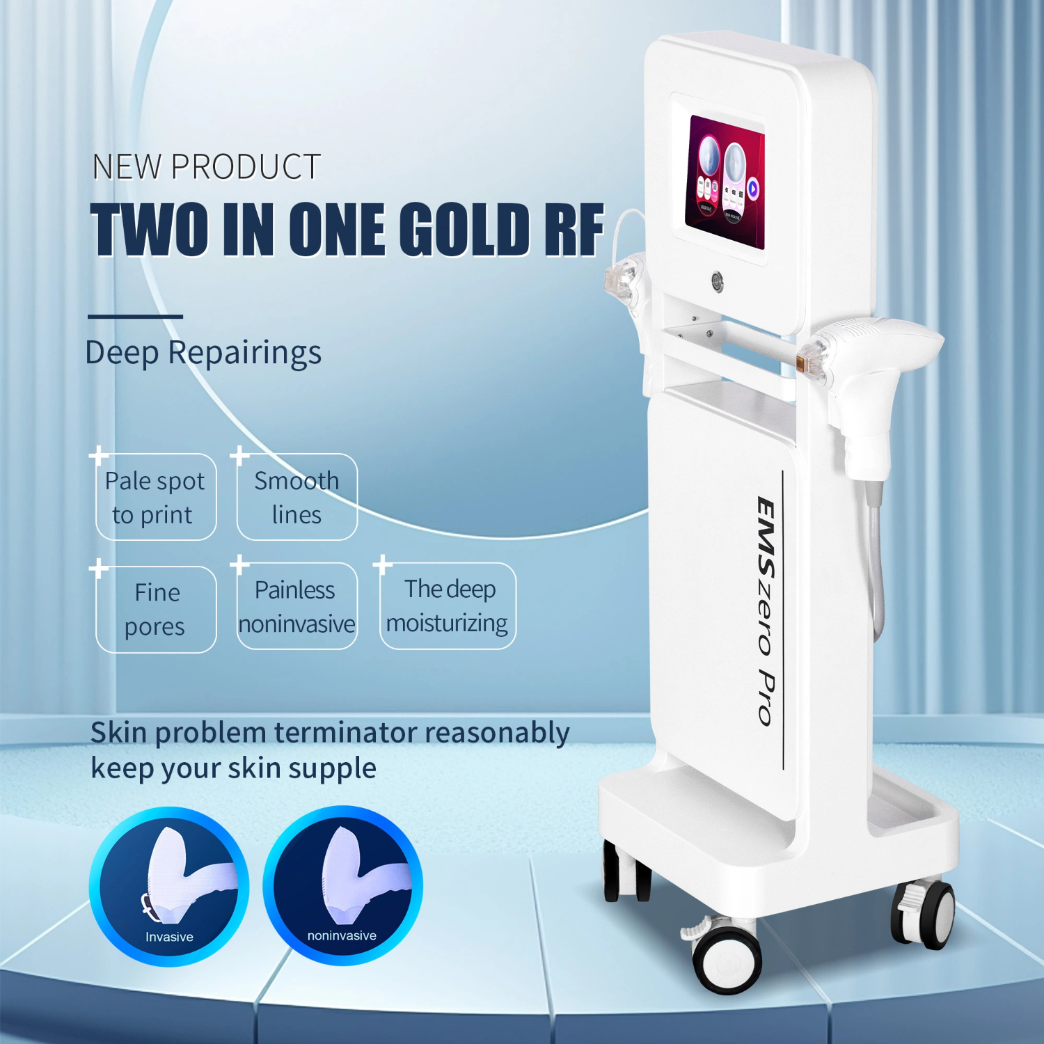 Gold RF 2 In 1 Beauty Machine Fractional Microneedling for Stretch Marks Wrinkles Skin Tightening Portable Facial Tool