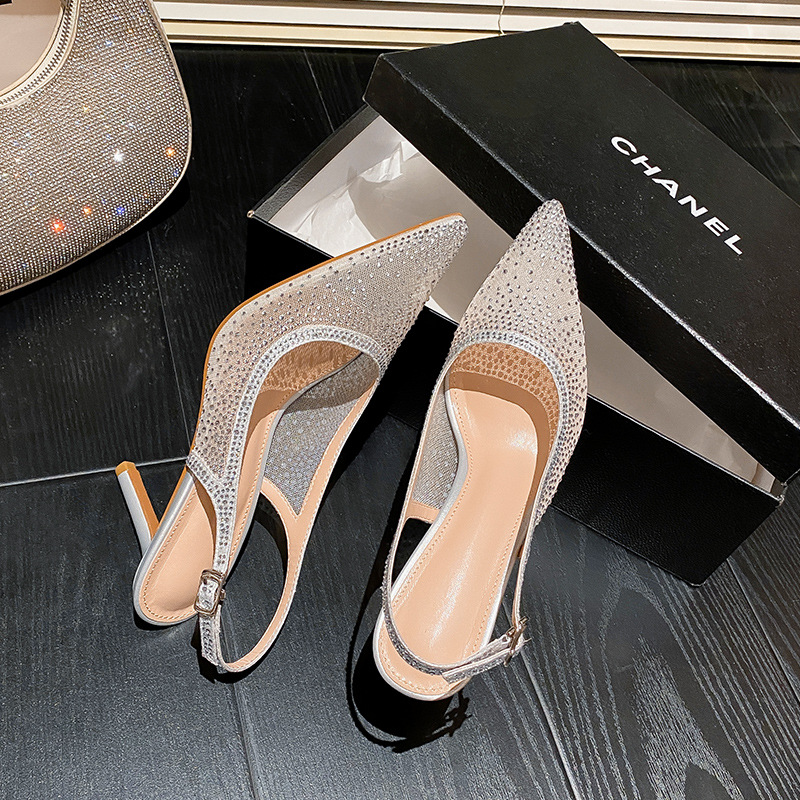 2025 New One Belt Starry Sky with Fine Heels and Pointed Water Diamonds High Heels Sandals Elegant Evening Shoes Wedding Shoes