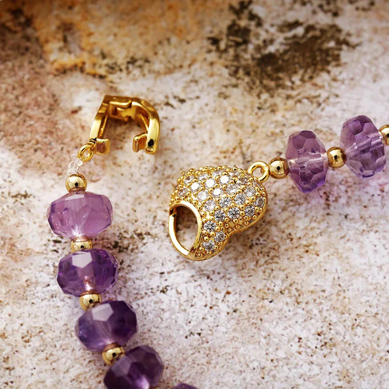 Healing Crystal Gemstones Amethysts Ctrine Heart Charm Clasp Bracelet For Women Zircon Brass Jewelry Femme 250711