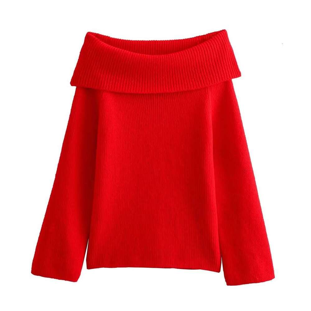 TRAFZA Winter Off-Shoulder Long Sleeve Loose Knit Pullover Sweater For Women B5