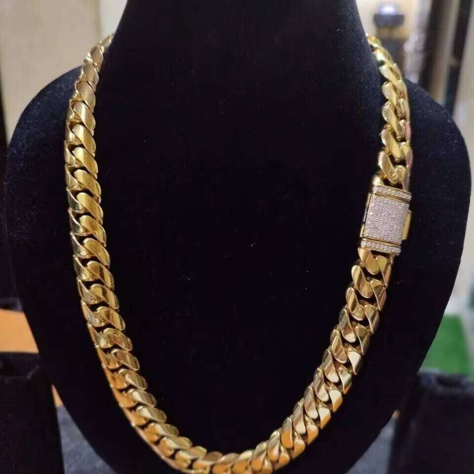 Cuban chain StoreK gold20mmMiami Link Cuban Genuine Silicone Stone Men's Chain 14k 18KGold Plated