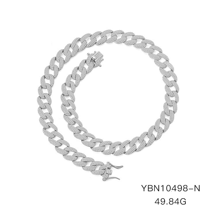 Luxury Jewelry Designer Jewelry Cross-border Chain Jewelry European And American Alloy Men And Women Full Diamond Personality Wave Necklace Factory Di
