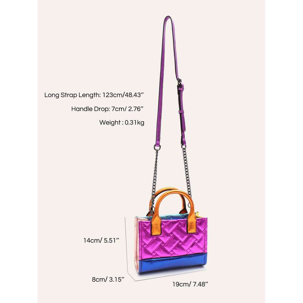 CEZIRA Women's Fashion Metallic Contrast Color PU Leather Handbag Two Sides Thread Top-Handle Tote Adjustable Strap Shoulder Bag