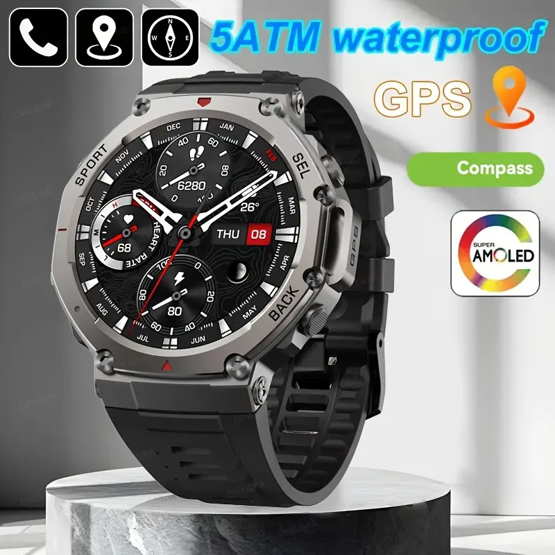 2025 DM58 Positioning System Outdoor Sports Smart Watch Amoled BT Call 50m Waterproof Heart Rate Tracker Compass-Sports Reloj Smartwatch