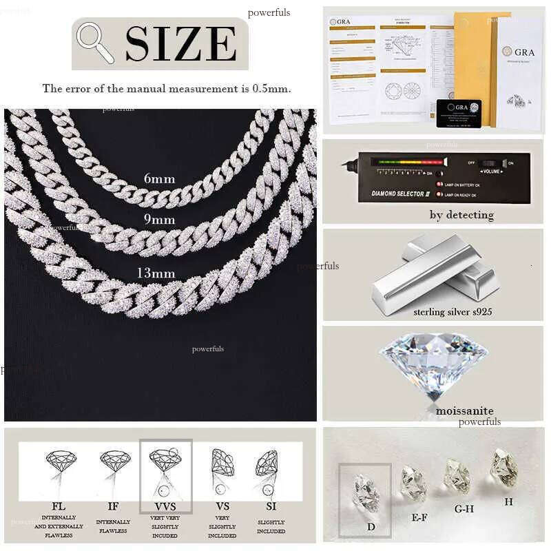 Full Ice out 2rows 6mm 9mm 13mm Solid Sier Moissanite Cuban Link Chain Mans Hip Hop Necklace