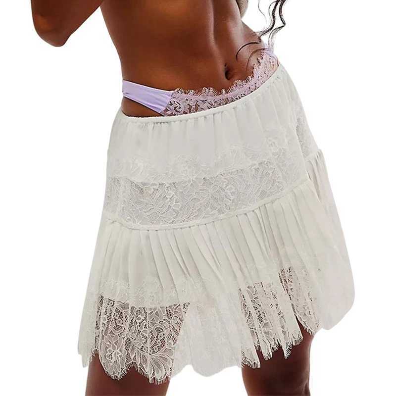 Vintage Y2K Ruffle Mini Skirt Women Lace Hem Low Rise Pleated Short Skirt Fairycore A-line Tiered Flowy Skirt Elegant Streetwear R250715